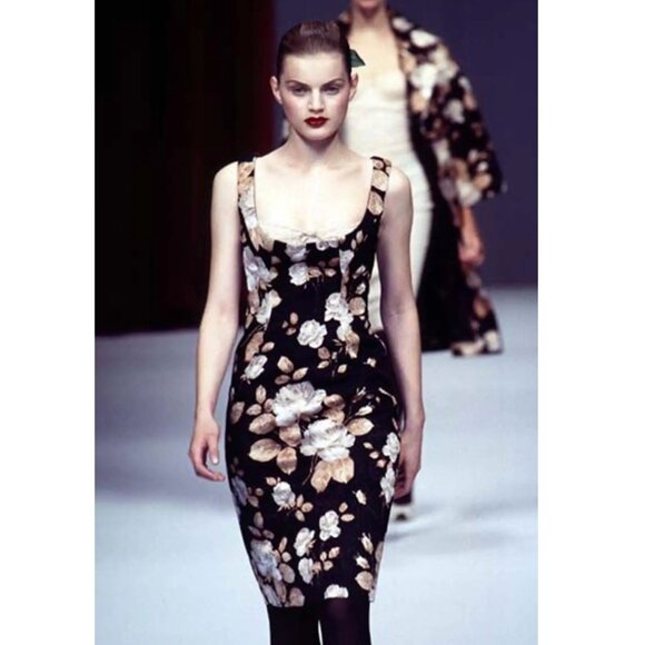 Dolce & Gabbana 1990s Floral Velvet Bustier Slip Dress IT40 - Archival G323/8536 - Picture 15 of 16